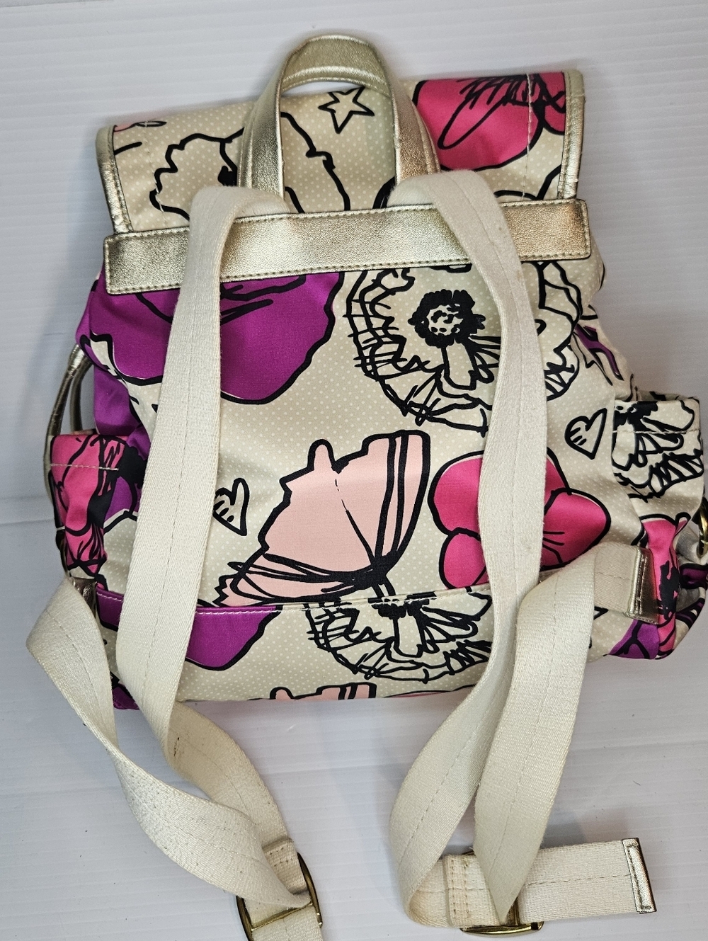 COACH Kyra Floral Poppy Print Backpack Pink White Purple Gold Tone Bag - Picture 5 of 16